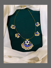 Big Dark Blue Chand Bail Necklace in Kundan - KN00216