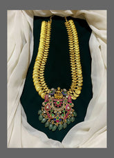 Kashu Haram with Blue Pendent in Kundan - KH00165