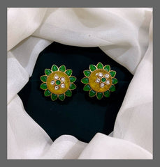 Emerald and Lemon Yellow Jadau Studs - KE00336