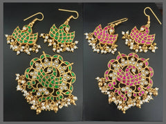 Double side Peacock Pendent and earring in Kundan - KP00156