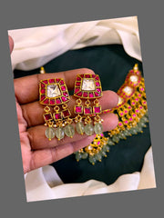 Ruby Kundan Necklace With Emerald Pearls - KN00498