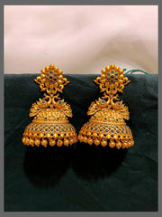 Golden Flower Antique Jhumki Earring In Nakshi - NE00539