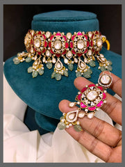 Elegant Pink with White Chokar in Kundan - KN00514