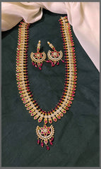 Ruby Dew Drop with White Stone Haram in Nakshi - NH00316