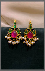 Emerald with Pearl Kundan Earrings - KE0075