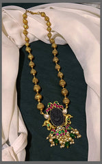 Golden Beads Haram with Lord Ganesh Pendant in Kundan - PB00416