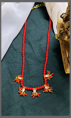Coral Beads with Small Pearl Pendant Haram - PB00446