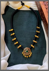 Flower Multi Colour Pendant with side small pendants Necklace in Black dori - BD0092