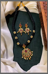 Antique Pendant with Side Flower Pendant in Black Dori - BD00110