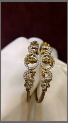 Lakshmi and Peacock in white Stone Bangle - BG00276