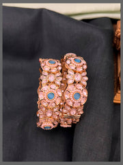 White Flower with Blue Mozonite in Kundan - BG00606