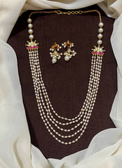 Jadau Cute Side Pendants With Pearls Haram And Earrings - PB0045