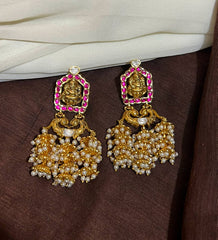 Jadau Stone Lakshmi 3 jhumki traditional earrings - KE002
