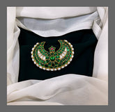 Emerald Pendent with Rice Pearl in Kundan - KP00110