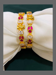 Mozonite Jadau Leaf Pattern Screw open Bangles - BG0021