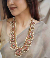 Jadau Long Guttipusalu Haram With Rice Pearls - KH00221