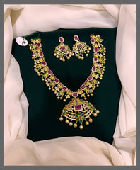 Beautiful Flower and Peacock Necklace In Nakshi - NN00299