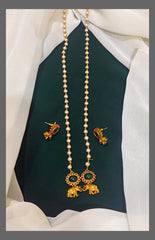 White Pearl Haram With Elephant Pendent - PB00104