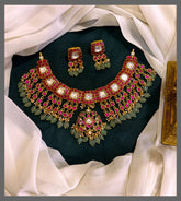 Ruby Kundan Necklace With Emerald Pearls - KN00498