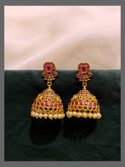 Ruby Stone Jhumki Earring in Nakshi - NE00540