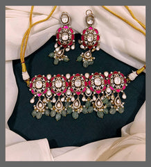Elegant Pink with White Chokar in Kundan - KN00514