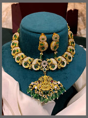 Lakshmi Pendant with White Stone Necklace in Nakshi - NN00609