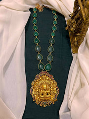 Emerald Stone Haram with Lakhsmi Pendant in Nakshi - NH00331