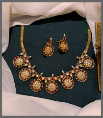 Ruby and white stone Bottu Necklace in Nakshi - NN00697