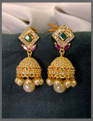 White stone Jhumki and Multi stone Earring in Nakshi - NE00613