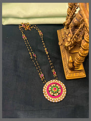 Multi Colour Pearl Flower Pendant with 2 Layer Black Beads Haram - BD00135