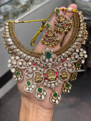 Victorian Gold Replica Lakshmi Set With Earrings - VN00175