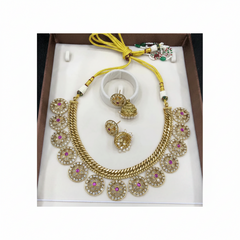 Jadau Jilebi Bottu Necklace With Jhumki - KN00603