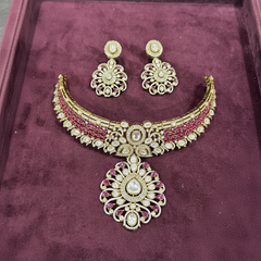 Victorian Ruby Stone Mega Choker With Earrings - VN00187