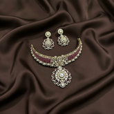 Victorian Ruby Stone Mega Choker With Earrings - VN00187