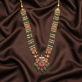 White And Green Beads With Jadau Pendant - PB00594