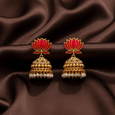Lotus Nakshi Jhumki In Enamel Painted - NE00640