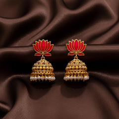 Lotus Nakshi Jhumki In Enamel Painted - NE00640