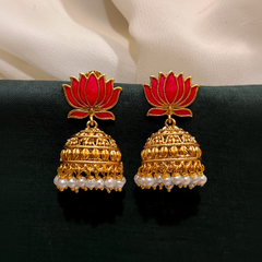 Lotus Nakshi Jhumki In Enamel Painted - NE00640