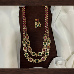 Beautiful Silver Replica Navaratna and Ruby 2 Line Haram - NH00472