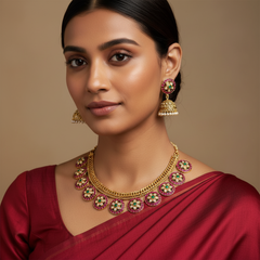 Jadau Jilebi Bottu Necklace With Jhumki - KN00603
