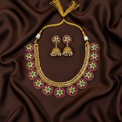 Jadau Jilebi Bottu Necklace With Jhumki - KN00603