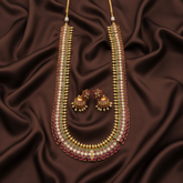 Kempu Z Pattern Long Haram With Jhumkis - NH00410