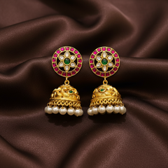 Ruby Flower Jhumki Earring in Kundan - KE00318