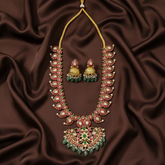 Jadau Long Mango Haram in Antique Gold Polish With Jhumkis - KH00367