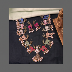 Elegant Multicolor Deer Necklace With Lakshmi In Kundan - KN00574