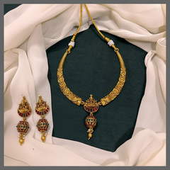 Antic Kante Flower Necklace with Lakshmi pendant in Nakshi - NN00759