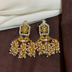 Jadau Stone Lakshmi 3 jhumki traditional earrings - KE002