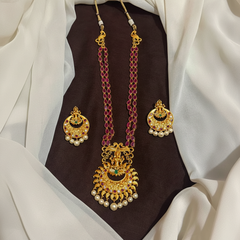 Double Line Ruby Set in Gold Polish With Earrings - NH00513