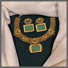 Antique Emerald with Peacock Necklace in Nakshi - NN00616