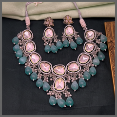 Elegant White Stone Diamond Necklace With Pearls - DN0065